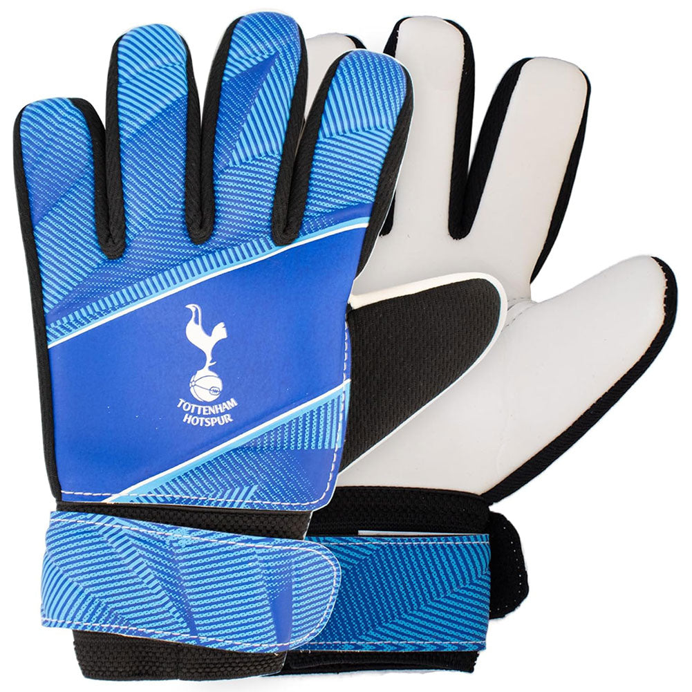 Pair of blue and white gloves with Tottenham Hotspur logo on a white background