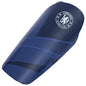 Blue shin guard with Chelsea Football Club logo on a white background
