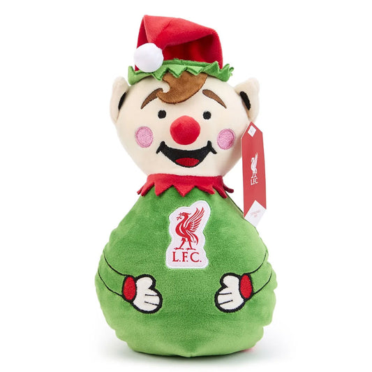 Plush toy elf with Liverpool FC logo on a white background