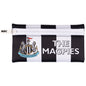Black and white striped pencil case with Newcastle United logo and 'The Magpies' text on a white background
