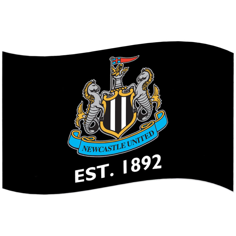 A black Newcastle United flag with the club crest in the center and 'EST. 1892' printed below in white, shown on a plain white background.