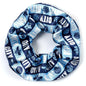 Blue and white Manchester City patterned scrunchie with 'City' text on a white background