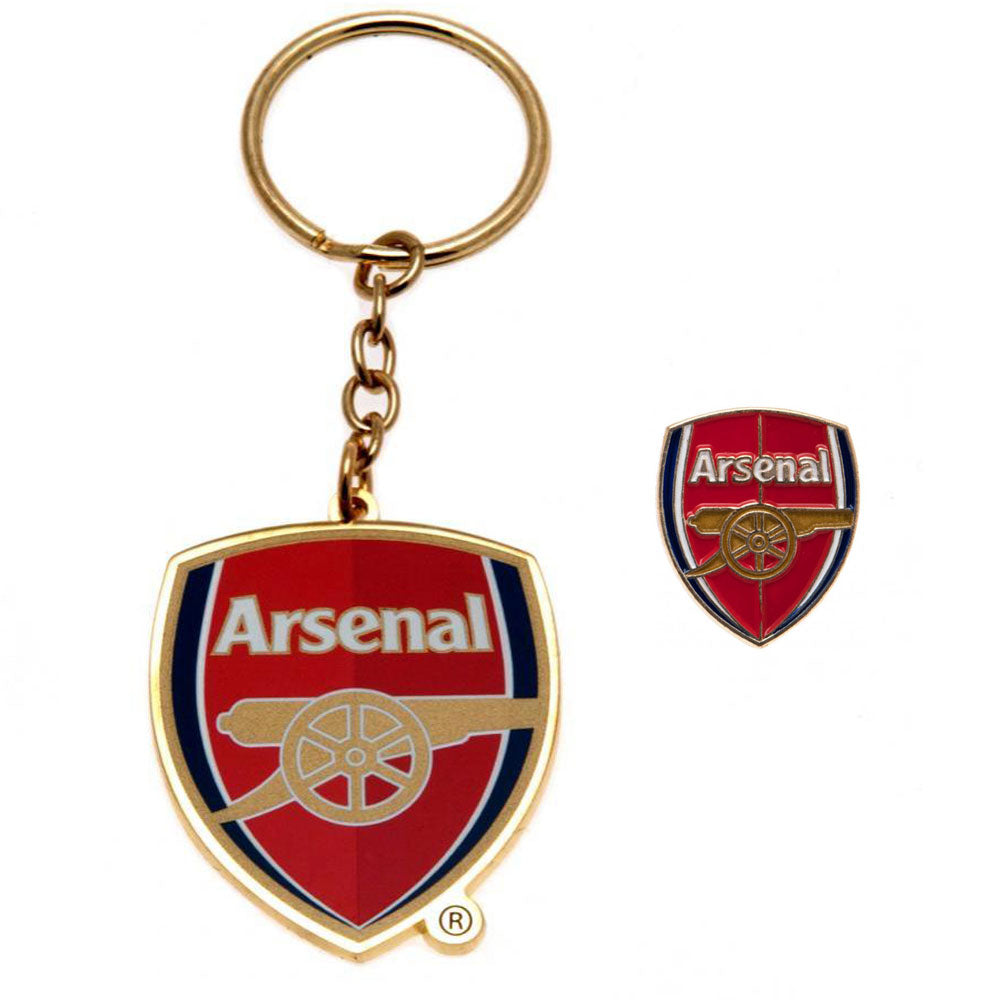 Arsenal keychain with red and blue shield design on a white background