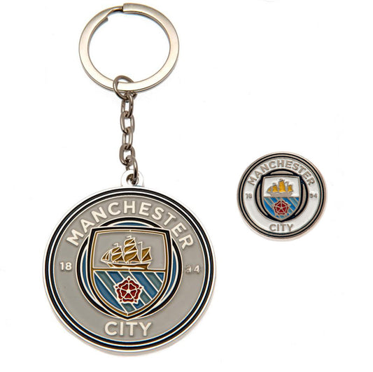 Manchester City Keyring & Badge Set