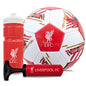 Liverpool FC soccer ball with water bottle and pump on a white background