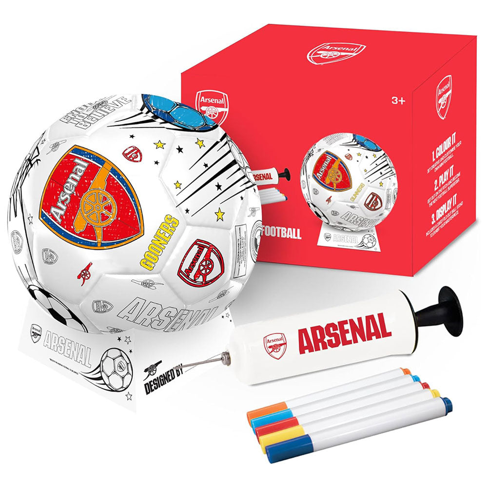 Arsenal football set with ball, pump, and box on a white background