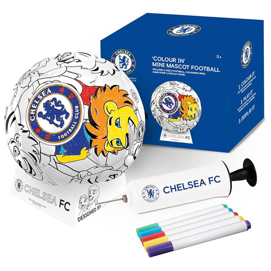 Chelsea FC colour-in mini mascot football set with markers and box on a white background