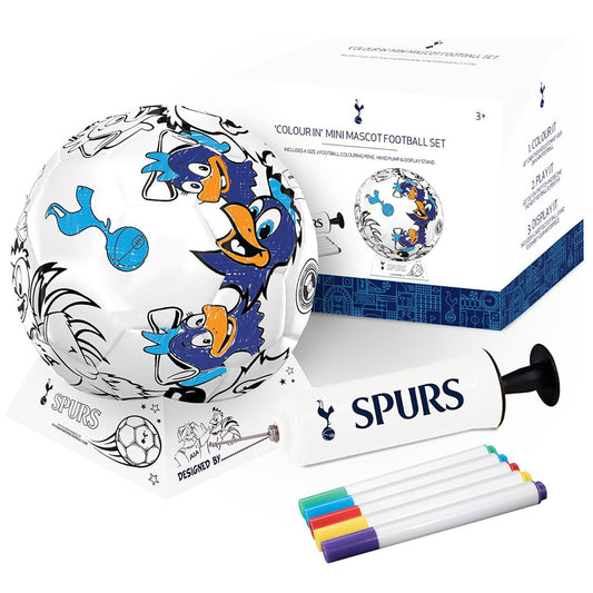Color-in mini mascot football set with markers and packaging on a white background