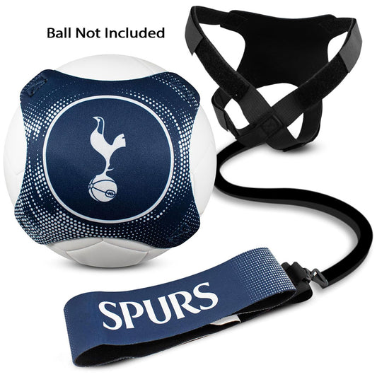 A Tottenham Hotspur soccer training accessory set featuring a navy blue and white ball cover with the club's cockerel logo, a black adjustable strap harness, and a navy blue wrist strap printed with 'SPURS' in white. Text at the top reads 'Ball Not Included'.