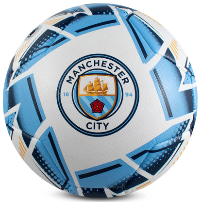 Soccer ball with Manchester City logo on a white background