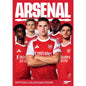 Arsenal football club calendar cover with players in red and white jerseys on a red background.