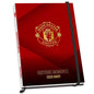 Manchester United 2026 diary with red cover and black strap on a white background