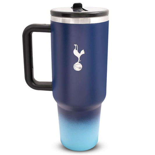 Blue Tottenham Hotspur travel mug with a logo on a white background