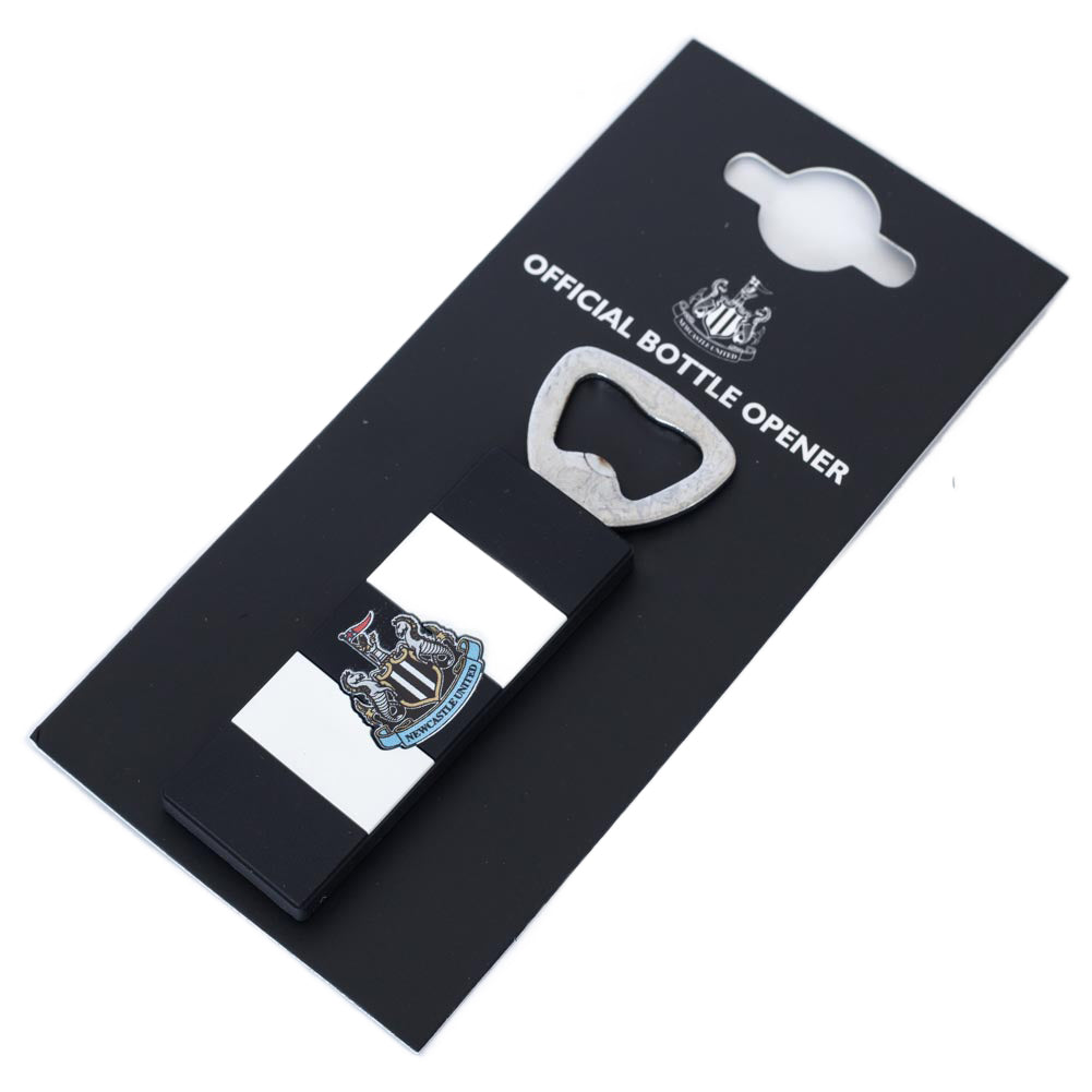 Newcastle United Crest Magnetic Bottle Opener on backing card