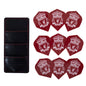 Red Liverpool branded dart flights with a black case on a white background