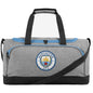 Gray duffel bag with Manchester City logo on a white background