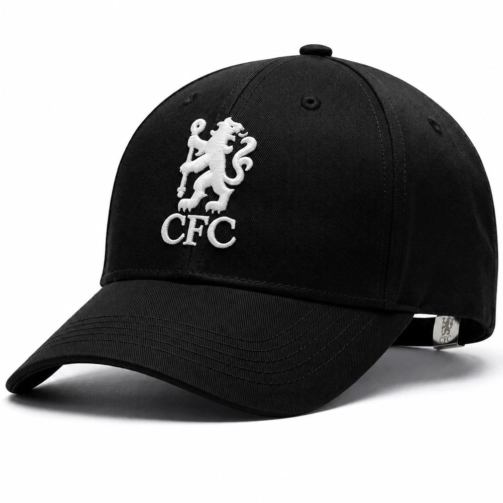 A black baseball cap featuring an embroidered white lion crest and the letters 'CFC' on the front, displayed on a clean white background.