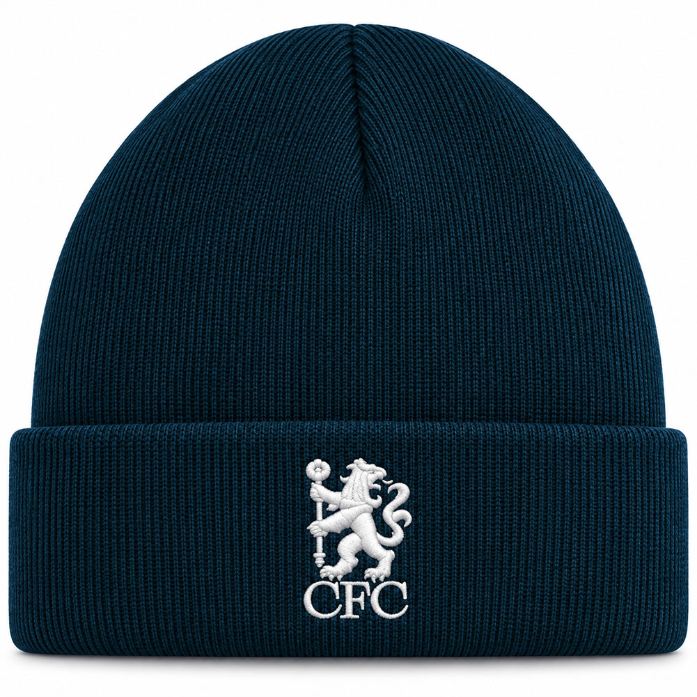 Official Chelsea FC midnight blue cuff beanie with embroidered crest - Football Gifts Online