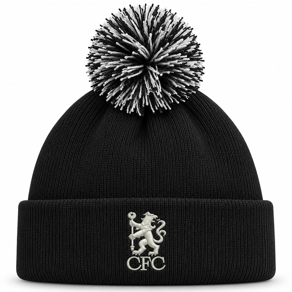 Official Chelsea FC black bobble ski hat with embroidered Lion crest - Football Gifts Online