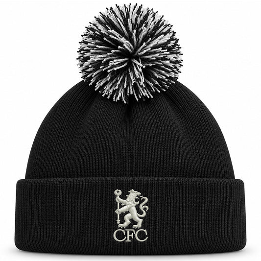 Official Chelsea FC black bobble ski hat with embroidered Lion crest - Football Gifts Online