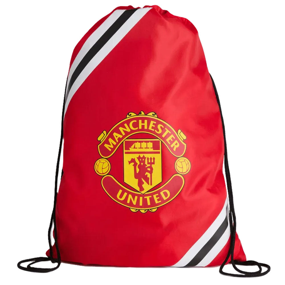 Red drawstring bag with Manchester United logo on a white background