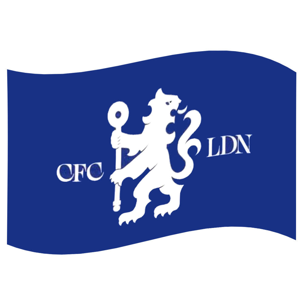 A blue flag with a white lion rampant and the text 'CFC' and 'LDN', shown waving on a plain white background.