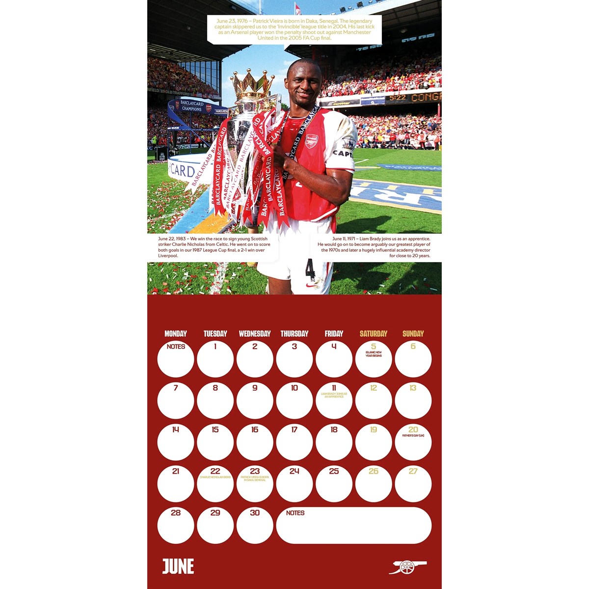 Arsenal 2027 Legends Square Calendar
