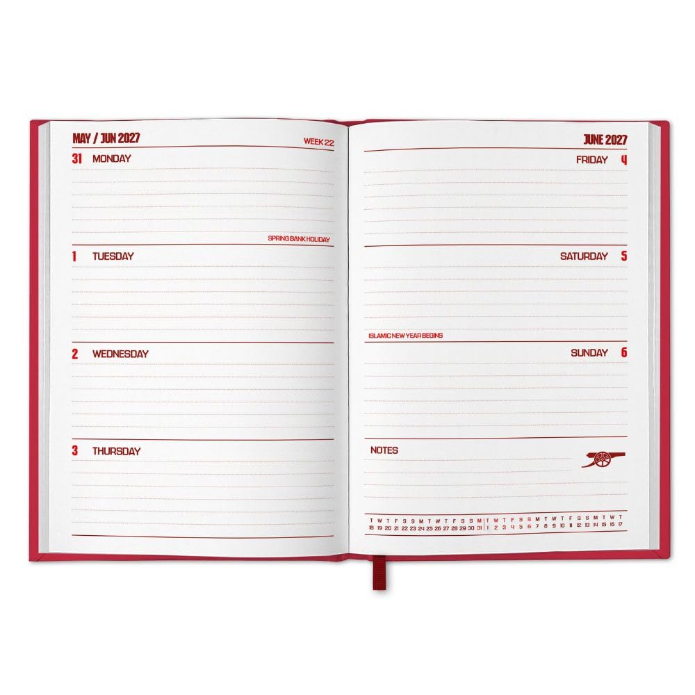 Arsenal 2027 A5 Diary inside pages